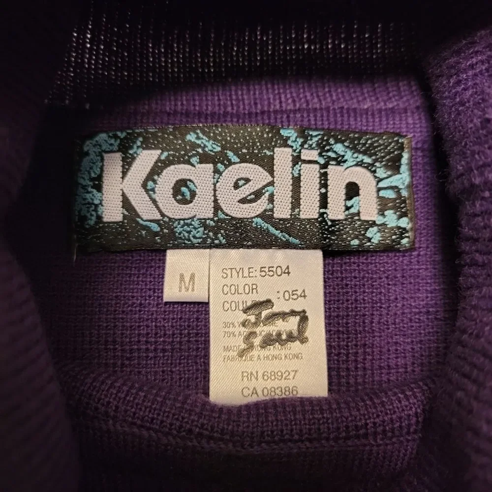 Kaelin 80s Purple Embellished Turtleneck Sweater Cinched Waist Vintage Women's